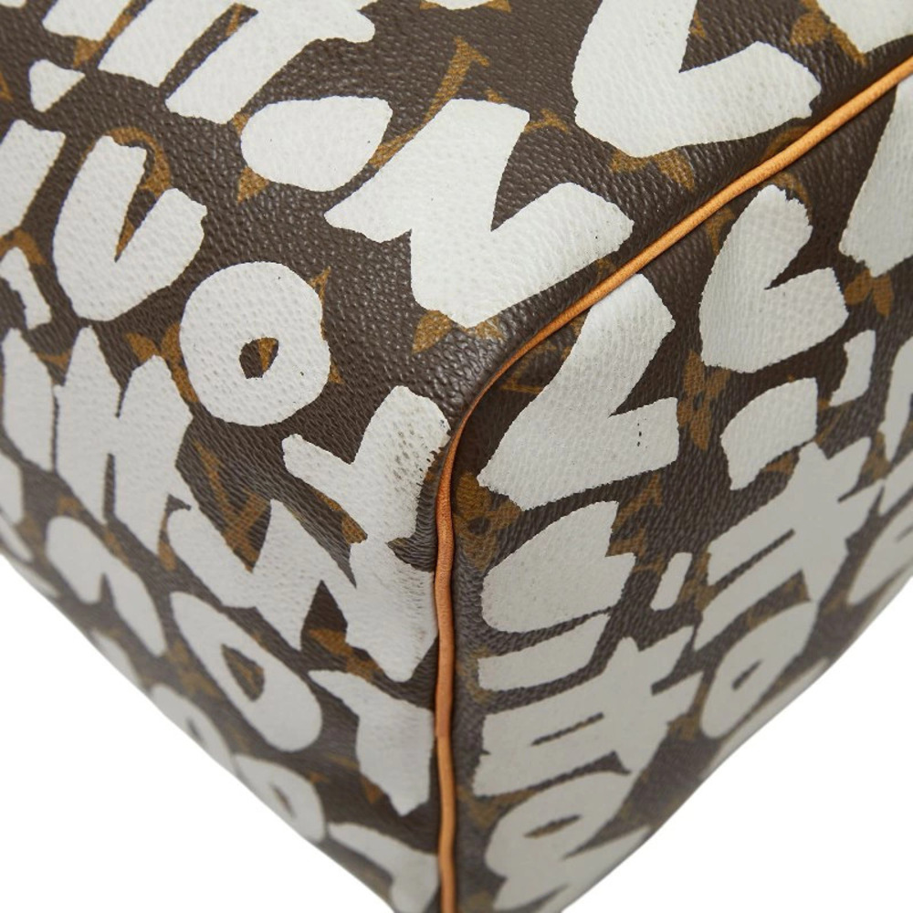 Louis Vuitton Monogram Graffiti Speedy Handbag Boston Bag Brown White Leather - Picture 4 of 10